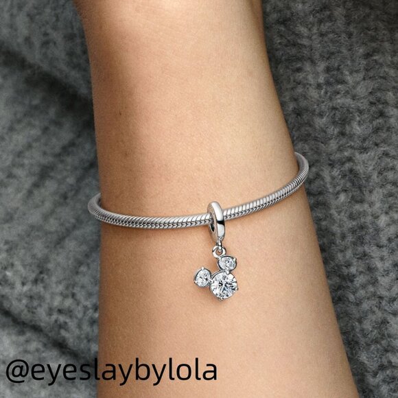 Pandora Disney Mickey Mouse Sparkling Head Silhouette Dangle Charm - Picture 2 of 5